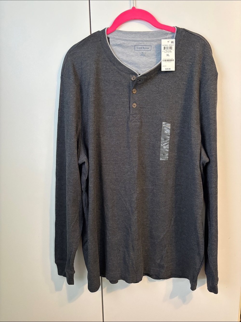 Club Room Men's Long-Sleeve Waffle Henley - Charcoal